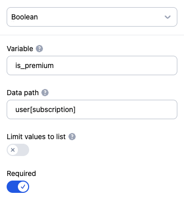 Boolean input type settings