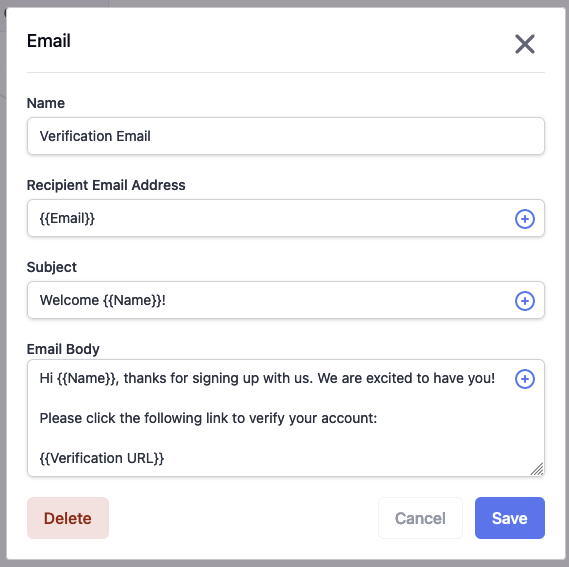 Verification Email Action