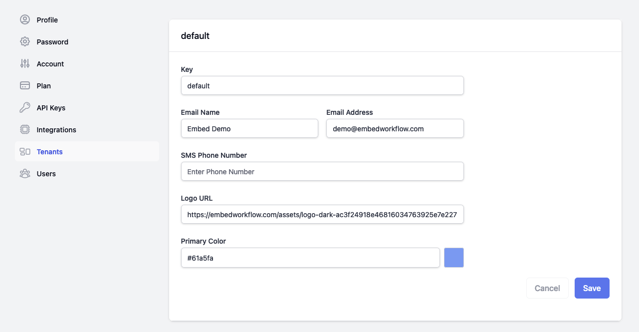 Tenant Configuration With Embed Workflow